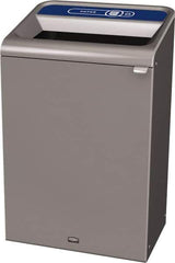 Rubbermaid - 33 Gal Gray Rectangle Decorative Indoor Single Stream Waste Receptacle - Metal, Paper Graphic, 37.965" High x 24.051" Long x 19-1/2" Wide, Lid Included - Industrial Tool & Supply