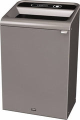 Rubbermaid - 33 Gal Gray Rectangle Decorative Indoor Single Stream Waste Receptacle - Metal, Landfill Graphic, 37.965" High x 24.051" Long x 19-1/2" Wide, Lid Included - Industrial Tool & Supply