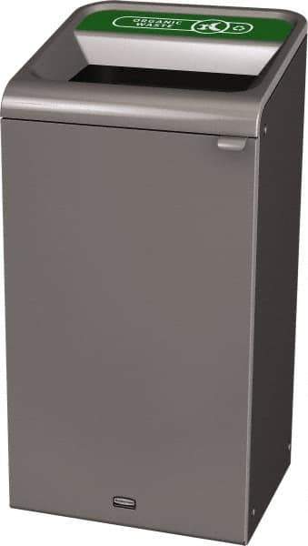 Rubbermaid - 23 Gal Gray Rectangle Decorative Indoor Single Stream Waste Receptacle - Metal, Organic Waste Graphic, 37.965" High x 19.588" Long x 19-1/2" Wide, Lid Included - Industrial Tool & Supply