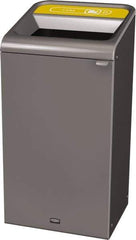 Rubbermaid - 23 Gal Gray Rectangle Decorative Indoor Single Stream Waste Receptacle - Metal, Cans Graphic, 37.965" High x 19.588" Long x 19-1/2" Wide, Lid Included - Industrial Tool & Supply