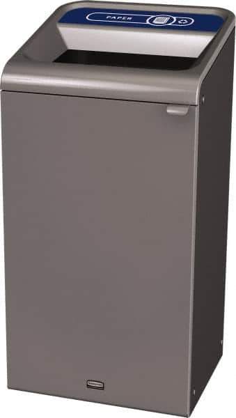 Rubbermaid - 23 Gal Gray Rectangle Decorative Indoor Single Stream Waste Receptacle - Metal, Paper Graphic, 37.965" High x 19.588" Long x 19-1/2" Wide, Lid Included - Industrial Tool & Supply