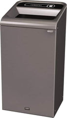 Rubbermaid - 23 Gal Gray Rectangle Decorative Indoor Single Stream Waste Receptacle - Metal, Landfill Graphic, 37.965" High x 19.588" Long x 19-1/2" Wide, Lid Included - Industrial Tool & Supply