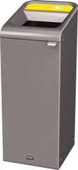 Rubbermaid - 15 Gal Gray Rectangle Decorative Indoor Single Stream Waste Receptacle - Metal, Cans Graphic, 37.965" High x 14.784" Long x 19-1/2" Wide, Lid Included - Industrial Tool & Supply