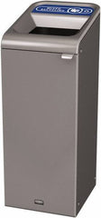 Rubbermaid - 15 Gal Gray Rectangle Decorative Indoor Single Stream Waste Receptacle - Metal, Mixed Recycling Graphic, 37.965" High x 14.784" Long x 19-1/2" Wide, Lid Included - Industrial Tool & Supply