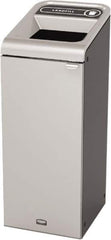 Rubbermaid - 15 Gal Gray Rectangle Decorative Indoor Single Stream Waste Receptacle - Metal, Landfill Graphic, 37.965" High x 14.784" Long x 19-1/2" Wide, Lid Included - Industrial Tool & Supply