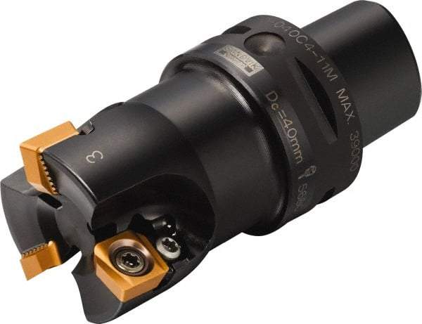 Sandvik Coromant - 4 Inserts, 50mm Cut Diam, 50mm Arbor Diam, 11mm Max Depth of Cut, Indexable Square-Shoulder Face Mill - 90° Lead Angle, 63mm High, R590-1105.. Insert Compatibility, Through Coolant, Series CoroMill Century - Industrial Tool & Supply