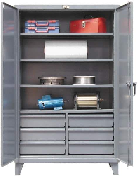 Strong Hold - 4 Shelf 6 Bin Locking Storage Cabinet - Steel, 60" Wide x 24" Deep x 78" High, Dark Gray - Industrial Tool & Supply