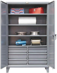Strong Hold - 4 Shelf 6 Bin Locking Storage Cabinet - Steel, 60" Wide x 24" Deep x 78" High, Dark Gray - Industrial Tool & Supply