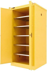 Securall Cabinets - 2 Door, 5 Shelf, Yellow Steel Standard Safety Cabinet for Flammable and Combustible Liquids - 67" High x 31" Wide x 31" Deep, Self Closing Door, 3 Point Key Lock, 120 Gal Capacity - Industrial Tool & Supply