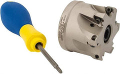 Iscar - 6 Inserts, 2" Cut Diam, 3/4" Arbor Diam, 0.315" Max Depth of Cut, Indexable Square-Shoulder Face Mill - 0/90° Lead Angle, 1.57" High, HM390 TPKT 1003 Insert Compatibility, Through Coolant, Series HeliIQMill - Industrial Tool & Supply