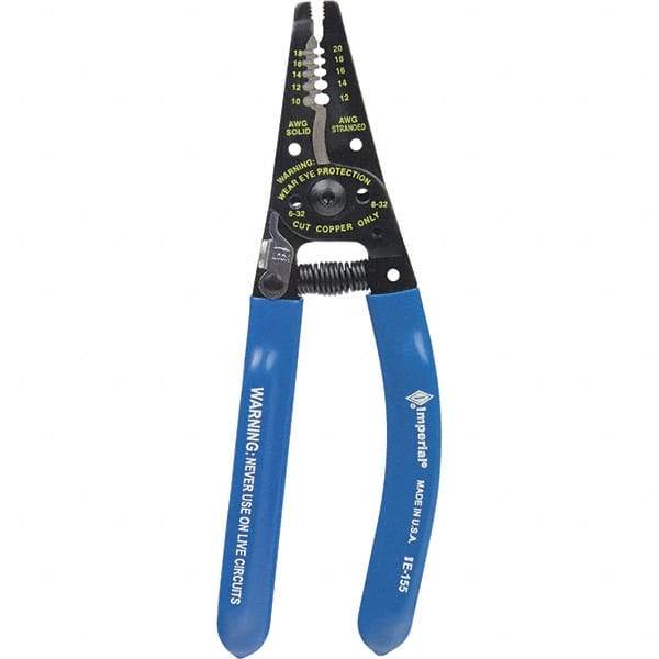 Imperial - 10 AWG to 20 AWG Solid, 22 AWG Stranded Capacity Wire Stripper/Cutter - 7-1/4" OAL, Hardened Steel with Cushion Grip Handle - Industrial Tool & Supply