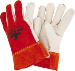 MCR Safety - Size XL Unlined Cowhide Welding Glove - White/Red, Pair - Industrial Tool & Supply