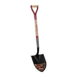 Razor-Back - 12" High x 8-3/4" Wide Round Steel Shovel - 30" Long Steel & Wood D-Grip Handle, Rolled - Industrial Tool & Supply