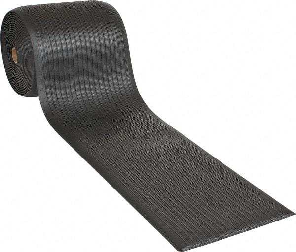 Wearwell - 60' Long x 2' Wide, Dry Environment, Anti-Fatigue Matting - Black, Vinyl with Vinyl Sponge Base, Rounded on 4 Sides - Industrial Tool & Supply