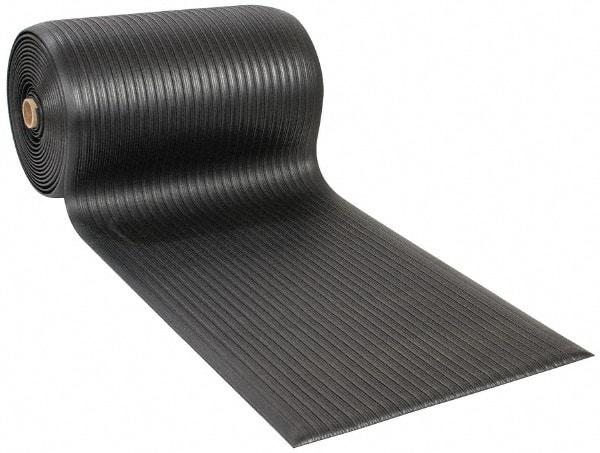 Wearwell - 60' Long x 3' Wide, Dry Environment, Anti-Fatigue Matting - Black, Vinyl with Vinyl Sponge Base, Rounded on 4 Sides - Industrial Tool & Supply