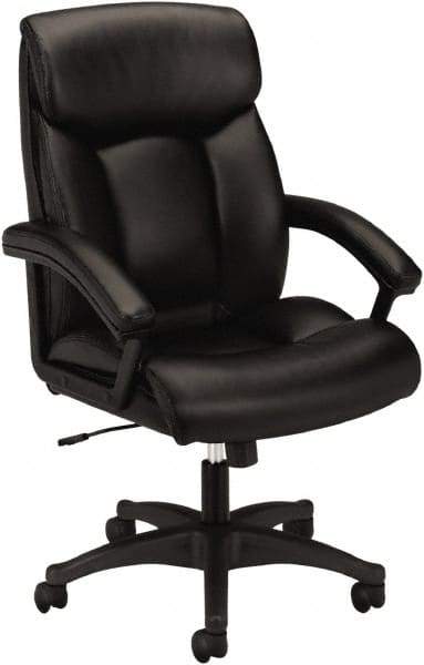 Basyx - 45-1/2" High Executive High Back Leather Chair - 27" Wide x 37-1/2" Deep, Leather Seat, Black - Industrial Tool & Supply