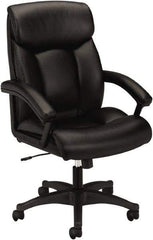 Basyx - 45-1/2" High Executive High Back Leather Chair - 27" Wide x 37-1/2" Deep, Leather Seat, Black - Industrial Tool & Supply