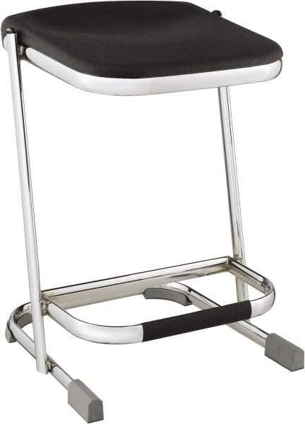 NPS - 22 Inch High, Stationary Fixed Height Stool - 16-1/4 Inch Deep x 16-3/4 Inch Wide, Plastic Seat, Black and Chrome - Industrial Tool & Supply