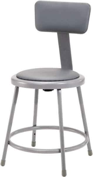 NPS - 18 Inch High, Stationary Fixed Height Stool with Adjustable Height Backrest - 14 Inch Deep x 14 Inch Wide, Vinyl Seat, Gray - Industrial Tool & Supply