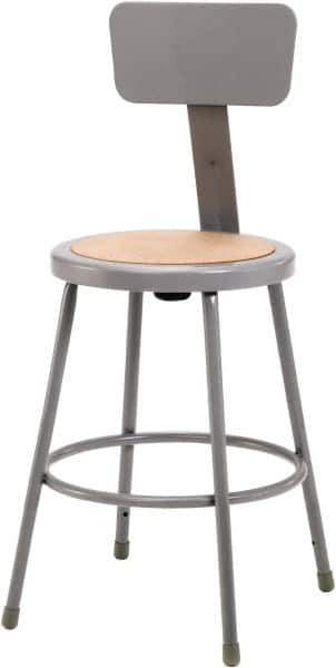 NPS - 24 Inch High, Stationary Fixed Height Stool with Adjustable Height Back - 16-1/8 Inch Deep x 16-1/8 Inch Wide, Hardboard Seat, Gray and Brown - Industrial Tool & Supply