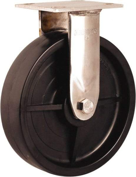 Albion - 8" Diam x 2" Wide x 10-1/8" OAH Top Plate Mount Rigid Caster - Nylon, 900 Lb Capacity, Delrin Bearing, 4 x 4-1/2" Plate - Industrial Tool & Supply