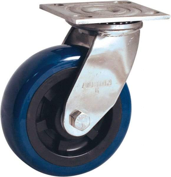 Albion - 6" Diam x 2" Wide x 7-1/2" OAH Top Plate Mount Swivel Caster - Polyurethane Mold on Polypropylene, 900 Lb Capacity, Delrin Bearing, 4 x 4-1/2" Plate - Industrial Tool & Supply