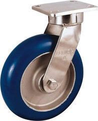 Albion - 6" Diam x 2" Wide x 10-1/8" OAH Top Plate Mount Swivel Caster - Neoprene Donut Tread over Aluminum Hub, 700 Lb Capacity, Precision Ball Bearing, 4 x 4-1/2" Plate - Industrial Tool & Supply