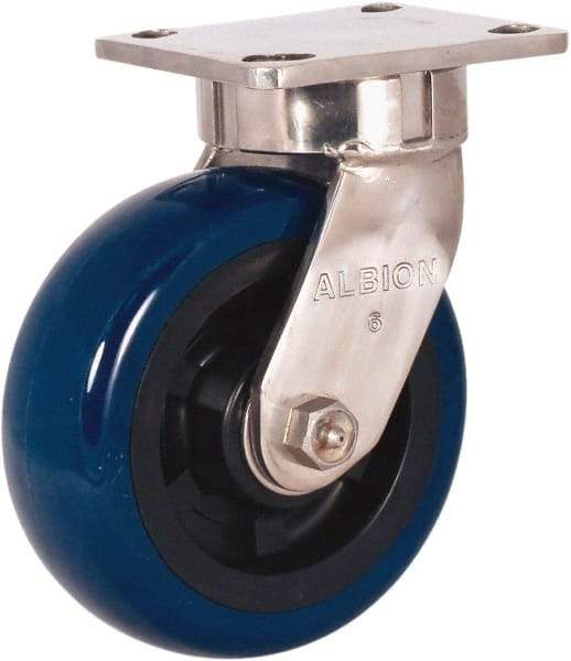 Albion - 4" Diam x 2" Wide x 5-5/8" OAH Top Plate Mount Swivel Caster - Polyurethane Mold on Polypropylene, 600 Lb Capacity, Delrin Bearing, 4 x 4-1/2" Plate - Industrial Tool & Supply