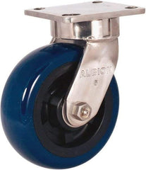 Albion - 4" Diam x 2" Wide x 5-5/8" OAH Top Plate Mount Swivel Caster - Polyurethane Mold on Polypropylene, 600 Lb Capacity, Delrin Bearing, 4 x 4-1/2" Plate - Industrial Tool & Supply