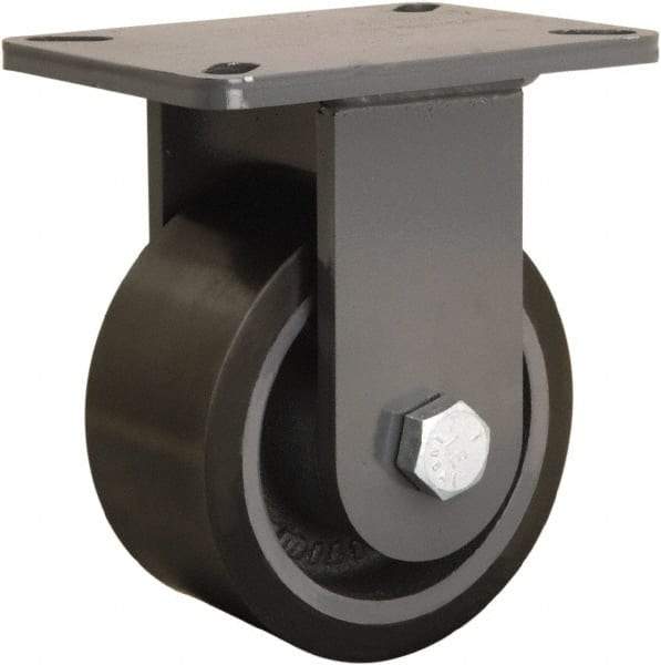 Hamilton - 6" Diam x 3" Wide x 8" OAH Top Plate Mount Rigid Caster - Polyurethane Mold onto Cast Iron Center, 2,860 Lb Capacity, Sealed Precision Ball Bearing, 5-1/4 x 7-1/4" Plate - Industrial Tool & Supply