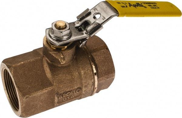 Apollo - 1-1/2" Pipe, Standard Port, Bronze Standard Ball Valve - 2 Piece, NPT Ends, Locking Lever Handle, 600 WOG, 150 WSP - Industrial Tool & Supply
