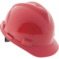 MSA - Hard Hat - W/FAS-TRAC RED V-GARD RATCHET HARD HAT - Industrial Tool & Supply