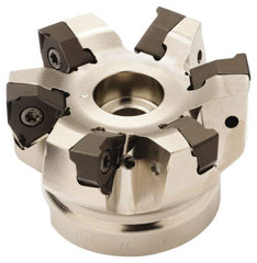 Seco - 9 Inserts, 80mm Cut Diam, 27mm Arbor Diam, 7.5mm Max Depth of Cut, Indexable Square-Shoulder Face Mill - 0/90° Lead Angle, 50mm High, XNEX 0806.. Insert Compatibility, Through Coolant, Series Square 6 - Industrial Tool & Supply