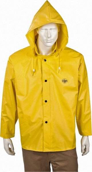 MCR Safety - Size M, Yellow, Rain Jacket - Attached Hood - Industrial Tool & Supply