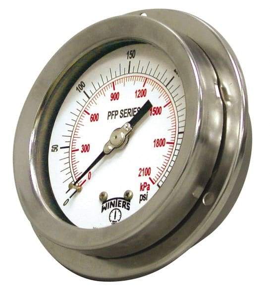 Winters - 2-1/2" Dial, 1/4 Thread, 0-30 Scale Range, Pressure Gauge - Front Flange Panel Mount, Center Back Connection Mount, Accurate to 1.6% of Scale - Industrial Tool & Supply