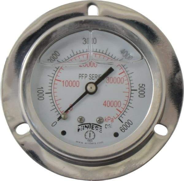 Winters - 2-1/2" Dial, 1/4 Thread, 0-6,000 Scale Range, Pressure Gauge - Front Flange Panel Mount, Center Back Connection Mount, Accurate to 1.6% of Scale - Industrial Tool & Supply