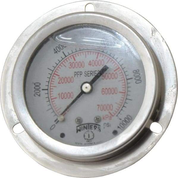 Winters - 2-1/2" Dial, 1/4 Thread, 0-10,000 Scale Range, Pressure Gauge - Front Flange Panel Mount, Center Back Connection Mount, Accurate to 1.6% of Scale - Industrial Tool & Supply