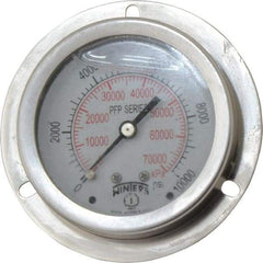 Winters - 2-1/2" Dial, 1/4 Thread, 0-10,000 Scale Range, Pressure Gauge - Front Flange Panel Mount, Center Back Connection Mount, Accurate to 1.6% of Scale - Industrial Tool & Supply