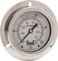 Winters - 2-1/2" Dial, 1/4 Thread, 0-100 Scale Range, Pressure Gauge - Front Flange Panel Mount, Center Back Connection Mount, Accurate to 1.6% of Scale - Industrial Tool & Supply
