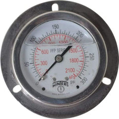 Winters - 2-1/2" Dial, 1/4 Thread, 0-300 Scale Range, Pressure Gauge - Front Flange Panel Mount, Center Back Connection Mount, Accurate to 1.6% of Scale - Industrial Tool & Supply