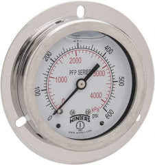 Winters - 2-1/2" Dial, 1/4 Thread, 0-600 Scale Range, Pressure Gauge - Front Flange Panel Mount, Center Back Connection Mount, Accurate to 1.6% of Scale - Industrial Tool & Supply