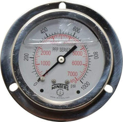 Winters - 2-1/2" Dial, 1/4 Thread, 0-1,000 Scale Range, Pressure Gauge - Front Flange Panel Mount, Center Back Connection Mount, Accurate to 1.6% of Scale - Industrial Tool & Supply