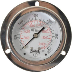 Winters - 2-1/2" Dial, 1/4 Thread, 0-3,000 Scale Range, Pressure Gauge - Front Flange Panel Mount, Center Back Connection Mount, Accurate to 1.6% of Scale - Industrial Tool & Supply