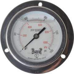 Winters - 2-1/2" Dial, 1/4 Thread, 0-1,500 Scale Range, Pressure Gauge - Front Flange Panel Mount, Center Back Connection Mount, Accurate to 1.6% of Scale - Industrial Tool & Supply