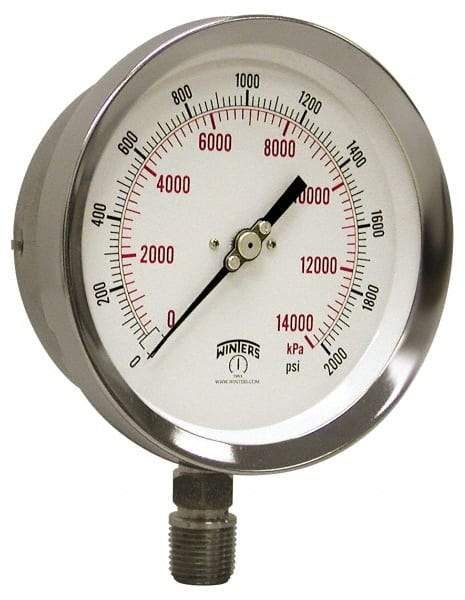 Winters - 4" Dial, 1/4 Thread, 30-0-60 Scale Range, Pressure Gauge - Lower Connection Mount, Accurate to 1% of Scale - Industrial Tool & Supply