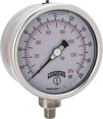 Winters - 4" Dial, 1/4 Thread, 0-200 Scale Range, Pressure Gauge - Lower Connection Mount, Accurate to 1% of Scale - Industrial Tool & Supply