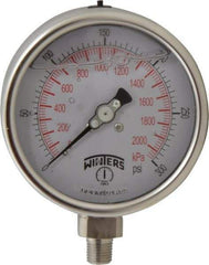 Winters - 4" Dial, 1/4 Thread, 0-300 Scale Range, Pressure Gauge - Lower Connection Mount, Accurate to 1% of Scale - Industrial Tool & Supply