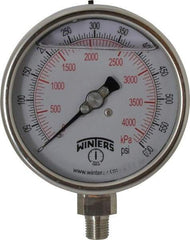 Winters - 4" Dial, 1/4 Thread, 0-600 Scale Range, Pressure Gauge - Lower Connection Mount, Accurate to 1% of Scale - Industrial Tool & Supply