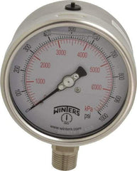 Winters - 4" Dial, 1/2 Thread, 0-1,000 Scale Range, Pressure Gauge - Lower Connection Mount, Accurate to 1% of Scale - Industrial Tool & Supply