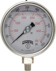 Winters - 4" Dial, 1/4 Thread, 0-5,000 Scale Range, Pressure Gauge - Lower Connection Mount, Accurate to 1% of Scale - Industrial Tool & Supply